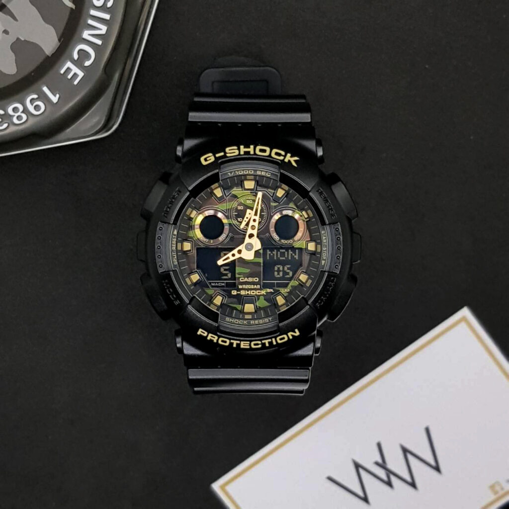 GA-100CF-1A9DR สีดำทอง หน้าปัดลายพรางทอง