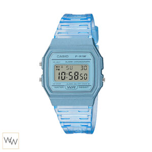 นาฬิกาข้อมือ Casio F-91WS-2 สีฟ้า สีพาสเทลเรซินใส สไตล์แฟชั่น