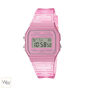 นาฬิกาข้อมือ Casio F-91WS-4 สีชมพู สีพาสเทลเรซินใส สไตล์แฟชั่น