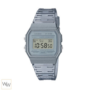นาฬิกาข้อมือ Casio F-91WS-8 สีเทา สีพาสเทลเรซินใส สไตล์แฟชั่น