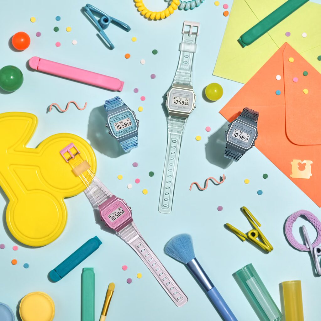 Casio F-91WS รุ่นใส ดิจิตอล สีชมพู ฟ้า เทา ขาว