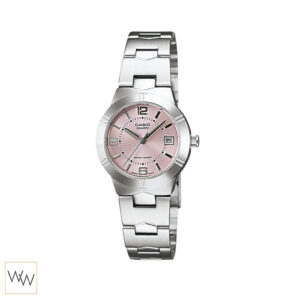 Casio รุ่น LTP-1241D-4A นาฬิกาข้อมือผู้หญิงหน้าปัดสีชมพู พาสเทล สายสแตนเลสสตีล สวยหวานแบบเรียบง่าย