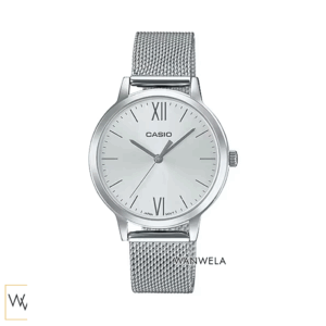 นาฬิกาข้อมือผู้หญิง Casio รุ่น LTP-E157M-7A หน้าปัดสีขาว สายตาข่ายสแตนเลส เรียบหรู เหมาะสำหรับใส่ทุกวัน