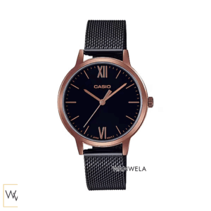 นาฬิกาข้อมือ Casio สำหรับผู้หญิง รุ่น LTP-E157MRB-1B สายตาข่ายสีดำ หน้าปัดดำ หรูหรา เรียบง่ายแบบโมเดิร์น