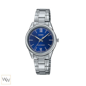นาฬิกาผู้หญิง Casio รุ่น LTP-V005D-2B2UDF หน้าปัดน้ำเงินเข้ม ตัวเลขโรมัน สายสแตนเลสเงิน สไตล์เรียบหรู