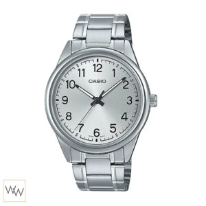 นาฬิกาข้อมือผู้ชาย Casio MTP-V005D-7B4UDF หน้าปัดเงิน ตัวเลข สายสแตนเลส ของแท้