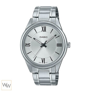 นาฬิกาข้อมือผู้ชาย Casio MTP-V005D-7B5UDF หน้าปัดเงิน ตัวโรมัน สายสแตนเลส ของแท้
