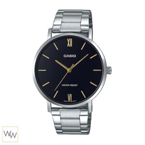 นาฬิกา Casio MTP-VT01D-1B สำหรับผู้ชาย สายสแตนเลส หน้าปัดสีดำ