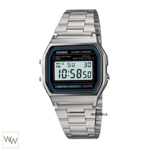 Casio A158WA-1DF นาฬิกาดิจิตอลคลาสสิก สายสแตนเลส สีเงิน หน้าจอเหลี่ยม