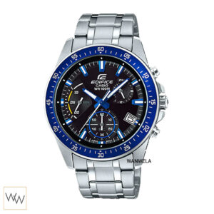 Casio EDIFICE EFV-540D-1A2VUDF นาฬิกาผู้ชาย หน้าปัดดำ ขอบน้ำเงิน ตัวเลขขาว