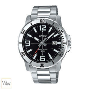 นาฬิกา Casio MTP-VD01D-1BVUDF หน้าปัดสีดำ สายสแตนเลส ดีไซน์เรียบเท่