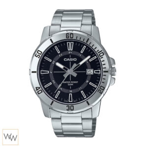 นาฬิกา Casio MTP‑VD01D‑1CVUDF หน้าปัดดำ สายสแตนเลส ดีไซน์สปอร์ตเรียบง่าย
