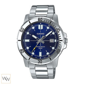 นาฬิกา Casio MTP-VD01D-2EVUDF หน้าปัดน้ำเงินลายวงกลม สายสแตนเลส