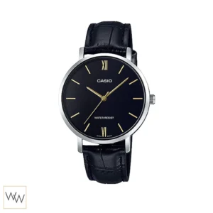 Casio LTP-VT01L-1BUDF นาฬิกาผู้หญิง หน้าปัดดำ สายหนังดำ