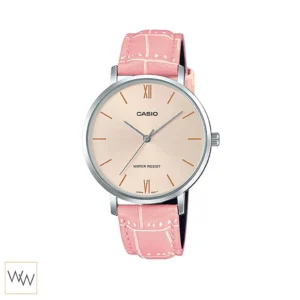 Casio LTP-VT01L-4BUDF นาฬิกาผู้หญิง หน้าปัดสีพีช สายหนังชมพู