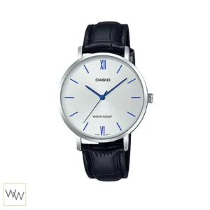 Casio LTP-VT01L-7B1UDF นาฬิกาผู้หญิง หน้าปัดสีเงิน สายหนังดำ