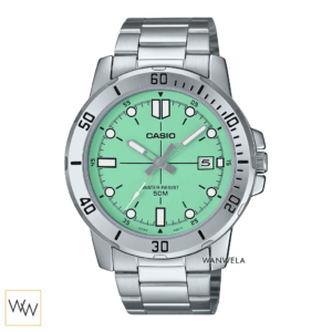 Casio MTP-VD01D-3E1VUDF นาฬิกาข้อมือผู้ชาย สายสแตนเลส หน้าปัดเขียวอ่อน
