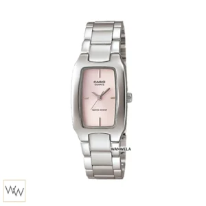 นาฬิกา Casio ผู้หญิง LTP-1165A-4CDF ทรงเหลี่ยมหน้าปัดชมพูสายสแตนเลสเงิน
