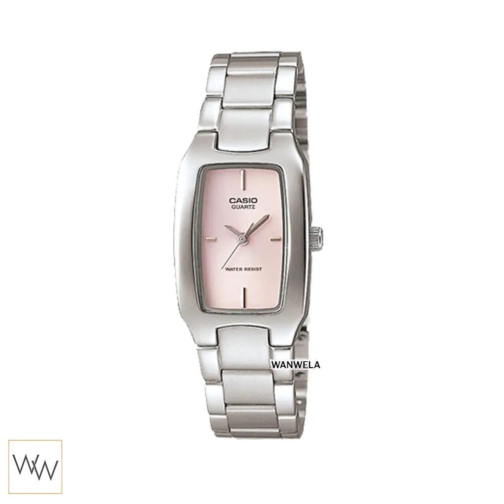 นาฬิกา Casio ผู้หญิง LTP-1165A-4CDF ทรงเหลี่ยมหน้าปัดชมพูสายสแตนเลสเงิน