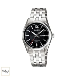 นาฬิกา Casio ผู้หญิง LTP-1335D-1AVDF หน้าปัดสีดำ หลักบอกเวลาสีเงิน สายสแตนเลส