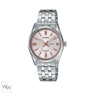 นาฬิกา Casio ผู้หญิง LTP-1335D-4AVDF หน้าปัดสีชมพู หลักบอกเวลาสีโรสโกลด์ สายสแตนเลส