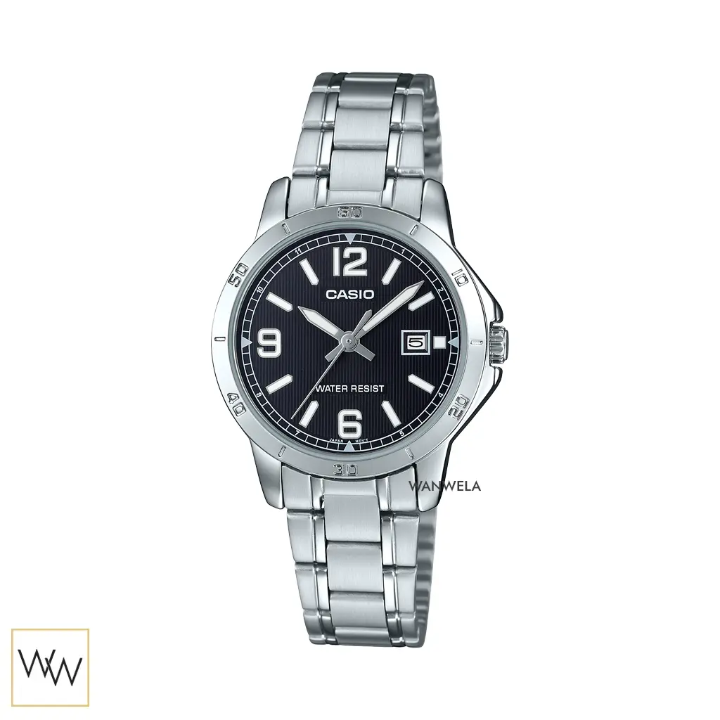 นาฬิกา Casio LTP-V004D-1B2UDF สายสแตนเลสสีเงินหน้าปัดสีดำ