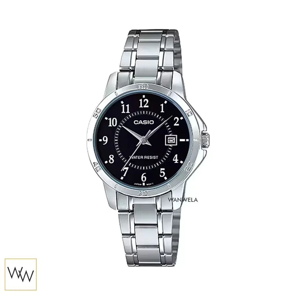 นาฬิกา Casio รุ่น LTP-V004D-1BUDF สายสแตนเลส หน้าปัดดำ