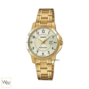 นาฬิกา Casio รุ่น LTP-V004G-9BUDF ตัวเรือนสายสีทอง หน้าปัดทอง