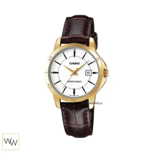นาฬิกา Casio LTP-V004GL-7AUDF ตัวเรือนสีทองสายหนังน้ำตาล