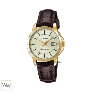 นาฬิกา Casio LTP-V004GL-9AUDF ตัวเรือนสีทองสายหนังสีน้ำตาล