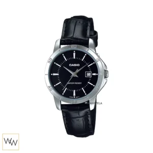 นาฬิกา Casio LTP-V004L-1AUDF สายหนังสีดำหน้าปัดสีดำ