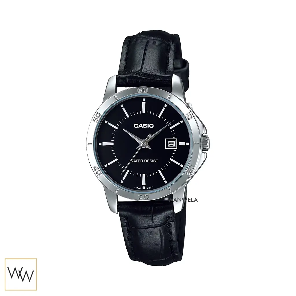 นาฬิกา Casio LTP-V004L-1AUDF สายหนังสีดำหน้าปัดสีดำ