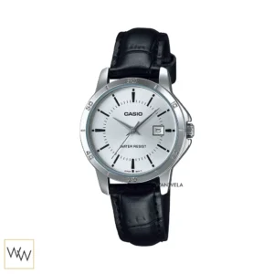 นาฬิกา Casio LTP-V004L-7AUDF สายหนังสีดำ หน้าปัดสีเงิน
