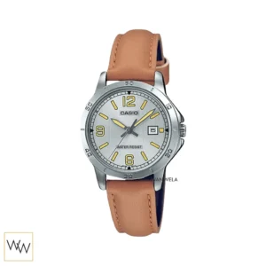 นาฬิกา Casio LTP-V004L-7BUDF สายหนังสีน้ำตาลหน้าปัดสีเงิน
