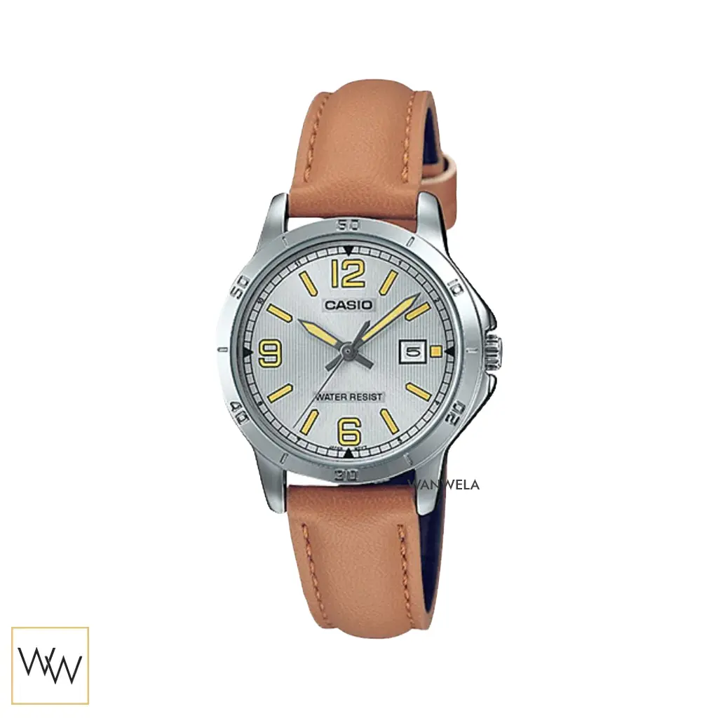 นาฬิกา Casio LTP-V004L-7BUDF สายหนังสีน้ำตาลหน้าปัดสีเงิน