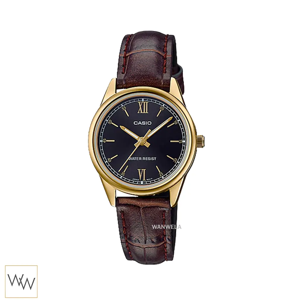 นาฬิกา Casio LTP-V005GL-1B2UDF ตัวเรือนสีทองหน้าปัดดำหลักขีดทอง