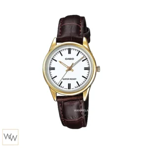 นาฬิกา Casio LTP-V005GL-7AUDF ตัวเรือนสีทองหน้าปัดขาว สายหนังสีน้ำตาล