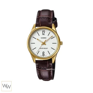 นาฬิกา Casio LTP-V005GL-7BUDF ตัวเรือนสีทองหน้าปัดขาว สายหนังสีน้ำตาล
