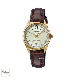 นาฬิกา Casio LTP-V005GL-9BUDF ตัวเรือนสีทองหน้าปัดทอง สายหนังสีน้ำตาล