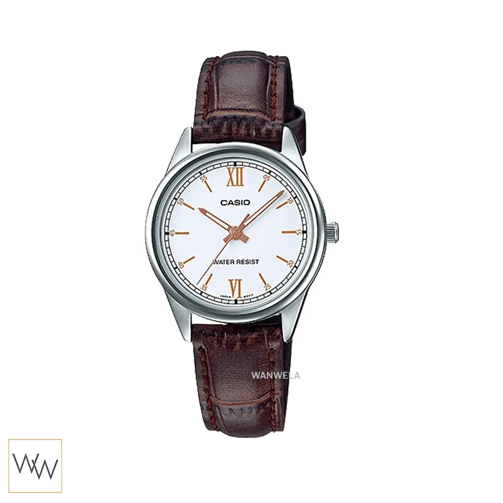 นาฬิกา Casio LTP-V005L-7B3UDF สายหนังสีน้ำตาล หน้าปัดขาว
