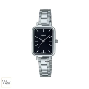 นาฬิกา Casio LTP-V009D-1EUDF หน้าปัดสีดำสายสแตนเลสสีเงิน