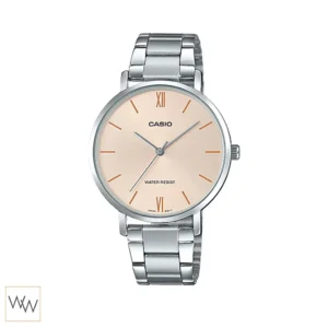นาฬิกา Casio ผู้หญิง LTP-VT01D-4BUDF หน้าปัดชมพู สายสแตนเลสดีไซน์บาง