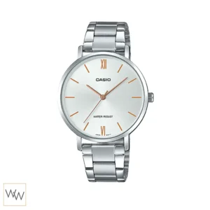 นาฬิกา Casio ผู้หญิง LTP-VT01D-7BUDF หน้าปัดเงิน ดีไซน์มินิมอล สายสแตนเลส