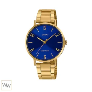 นาฬิกา Casio ผู้หญิง LTP-VT01G-2BUDF ตัวเรือนและสายสีทอง หน้าปัดน้ำเงิน สายสแตนเลส
