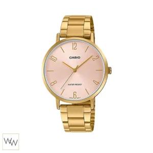 นาฬิกา Casio ผู้หญิง LTP-VT01G-4BUDF ตัวเรือนและสายสีทอง หน้าปัดชมพู หรูหรา