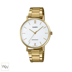 นาฬิกา Casio ผู้หญิง LTP-VT01G-7BUDF ตัวเรือนและสายสีทอง หน้าปัดสีขาว