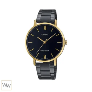 นาฬิกา Casio ผู้หญิง LTP-VT01GB-1BUDF สายสแตนเลสสีดำ ตัวเรือนทอง หน้าปัดดำ