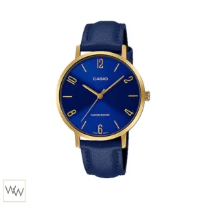 นาฬิกา Casio ผู้หญิง LTP-VT01GL-2BUDF ตัวเรือนสีทอง สายหนังสีน้ำเงิน หน้าปัดสีน้ำเงิน