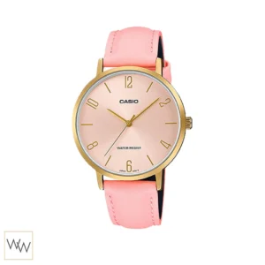 นาฬิกา Casio ผู้หญิง LTP-VT01GL-4BUDF ตัวเรือนสีทอง สายหนังสีชมพู หน้าปัดสีชมพู