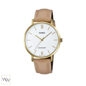นาฬิกา Casio ผู้หญิง LTP-VT01GL-7BUDF ตัวเรือนสีทอง สายหนังสีน้ำตาล หน้าปัดสีขาว